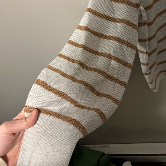 Banana Republic Brown Beige Striped Copper Sleeve Knit Pullover Sweater Size XL - Picture 2 of 7